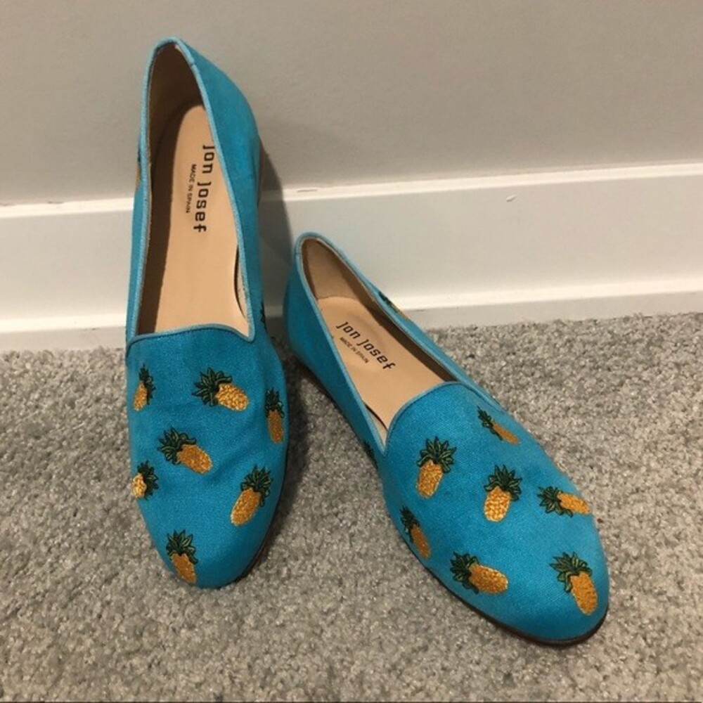 Jon Josef Loafers Blue Yellow Retro Gatsby Pineapple Print Novelty Slip On Shoes - Picture 3 of 7